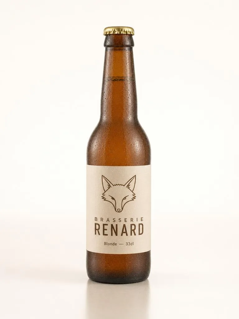 Bouteille Brasserie Renard, packshot fond neutre